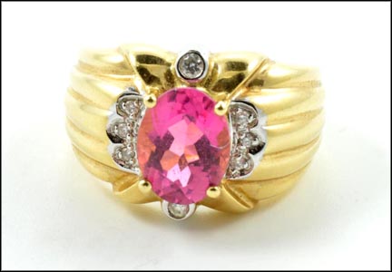 Pink Tourmaline Ring in 14K Yellow Gold LARGE