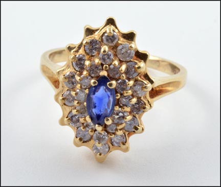 Sapphire and Diamond Cluster Ring in 14K Yellow Gold LARGE