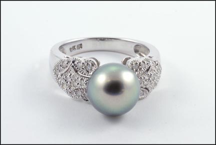South Sea Pearl and Diamond Ring in 14K White Gold LARGE