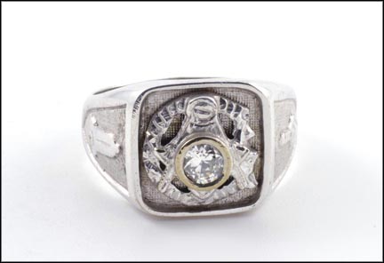 Masonic Blue Lodge Diamond Ring in 10K White Gold LARGE