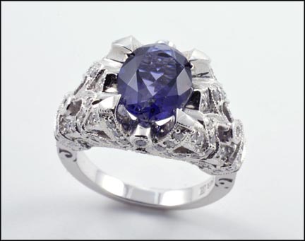 Iolite and Diamond Ring in 14K White Gold LARGE