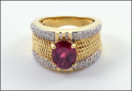 Rubellite Tourmaline Ring in 14K Yellow Gold LARGE