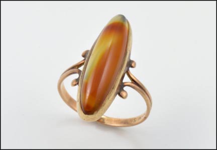 Cabochon Agate Ring in 10K Yellow Gold LARGE