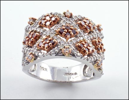 Diamond and Garnet Ring "Sonia B" in 14K White Gold LARGE