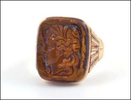 Tiger Eye Cameo Ring in Yellow Gold LARGE