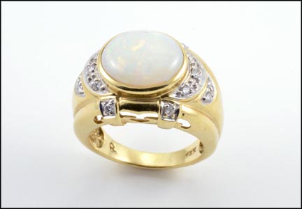 Large Opal Ring with Diamonds in 14K Yellow Gold LARGE