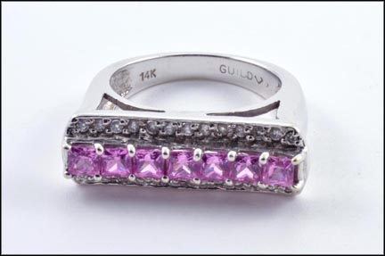 Pink Sapphire and Diamond Ring in 14K White Gold LARGE