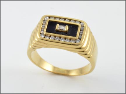 Men's Onyx and Diamond Ring in 14K Yellow Gold LARGE