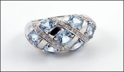 Blue Topaz Dome Ring in 14K White Gold LARGE