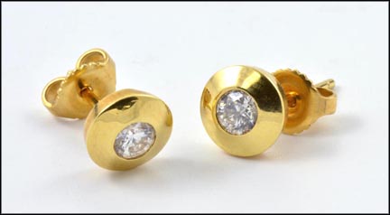 Bezel Set Diamond Stud Earrings in 18K Yellow Gold LARGE