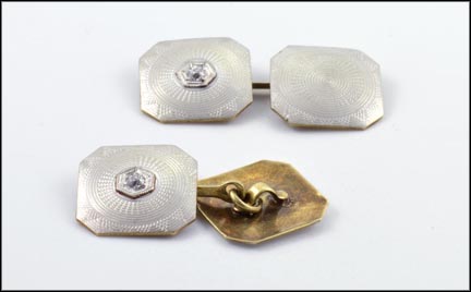 Cufflinks with Diamonds in 14K Yellow Gold and Platinum LARGE