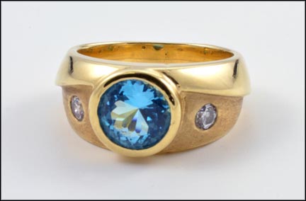 Blue Topaz and Diamond Ring in 14K Yellow Gold LARGE