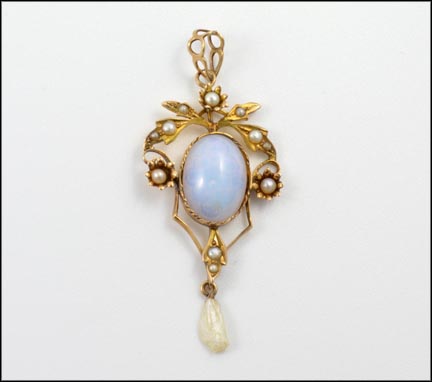 Lavaliere Pendant with Glass Stone in 10K Yellow Gold LARGE