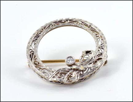 Filigree Circle Diamond Pin in 14K Two-Tone Gold MAIN