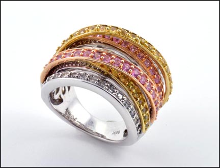 Pink and Yellow Sapphire and Diamond Band in 14K White Gold LARGE