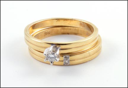 Diamond Wedding Set in 14K Yellow Gold LARGE