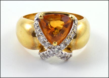 Citrine and Diamond Ring in 18K Yellow Gold LARGE