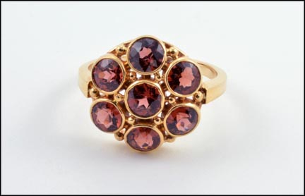 Garnet Cluster Ring in 14K Yellow Gold LARGE