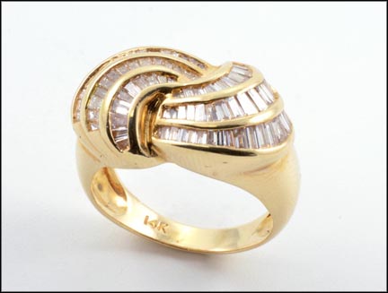 Diamond Twist Baguette Ring in 14K Yellow Gold LARGE