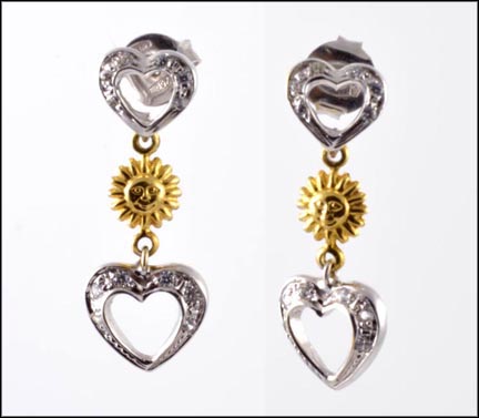 Heart Dangle Earrings in 18K Two-Tone Gold LARGE