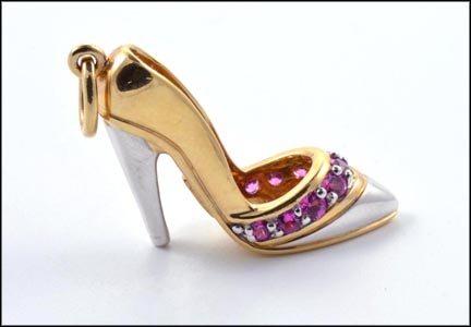 Ladies High Heel Charm-Rubies in 14K Yellow Gold LARGE