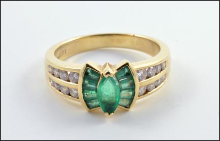 Emerald and Diamond Ring in 14K Yellow Gold LARGE