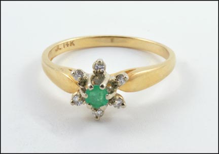 Emerald and Diamond Cluster Ring in 14K Yellow Gold LARGE
