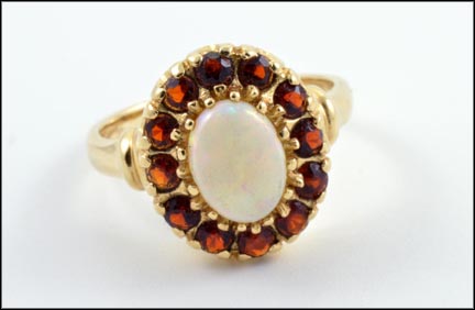 Opal and Garnet Cluster Ring in 14K Yellow Gold LARGE