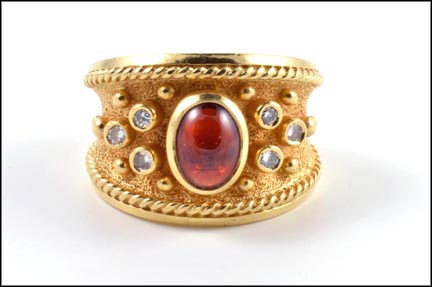 Cabochon Garnet Cigar Band Ring in 14K Yellow Gold LARGE