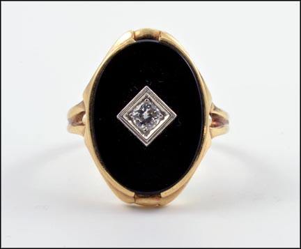 Onyx Ring with Diamond in 10K Yellow Gold LARGE