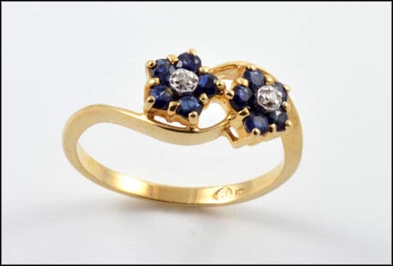 Sapphire and Diamond Cluster Ring in 10K Yellow Gold LARGE