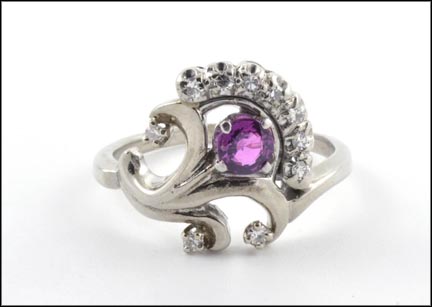 Ruby and Diamond Cluster Ring in 14K White Gold LARGE