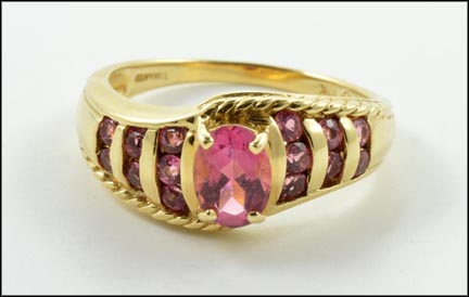 Pink Tourmaline Ring in 10K Yellow Gold LARGE
