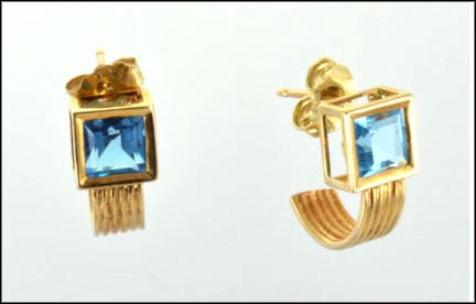 Blue Topaz Earrings in 10K Yellow Gold LARGE