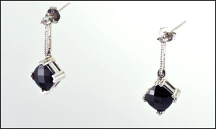 Onyx Dangle Earrings in 10K White Gold LARGE