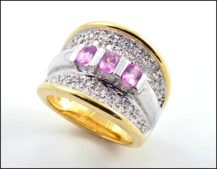 Pink Sapphire and Diamond Band in 18K Yellow Gold MAIN