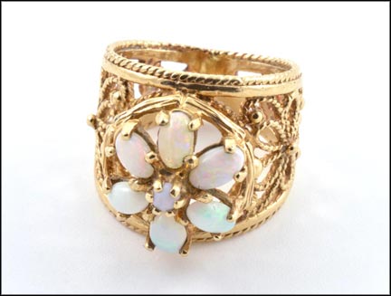 Opal Cigar Style Band in Yellow Gold LARGE