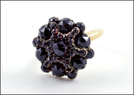 Garnet Cluster Ring with Silver Top in Yellow Gold LARGE