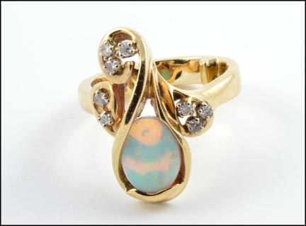 Opal and Diamond Cluster Ring in Yellow Gold LARGE