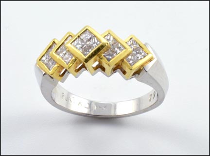 Diamond Ring in 14K Yellow Gold and Platinum LARGE