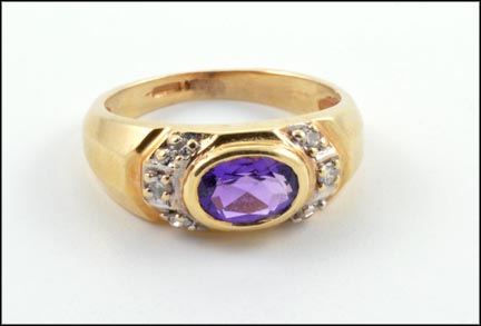 Amethyst Band with Diamond Accents in Yellow Gold LARGE