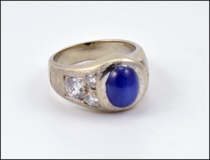 Linde' Star and Diamond Men's Ring in 14K White Gold LARGE