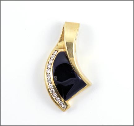 Onyx and Diamond Slide Pendant in 14K Yellow Gold LARGE