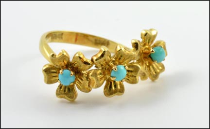 Floral Design with Turquoise Accents Ring in 18K Yellow Gold MAIN