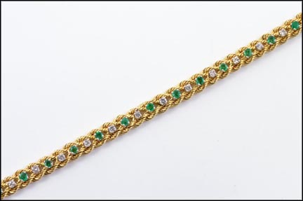 Braided Rope Emerald and Diamond Bracelet in 14K Yellow Gold LARGE