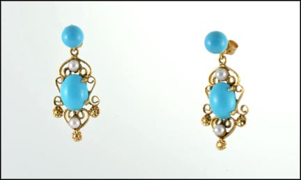 Turquoise Dangle Earrings in Yellow Gold MAIN