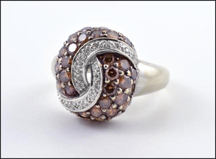 Chocolate and White Diamond Cluster Ring in 18K White Gold MAIN