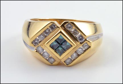White and Green Diamond Cluster Ring in 14K Yellow Gold MAIN