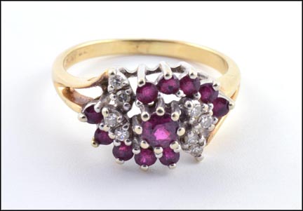 Ruby and Diamond Cluster Ring in 14K Yellow Gold MAIN