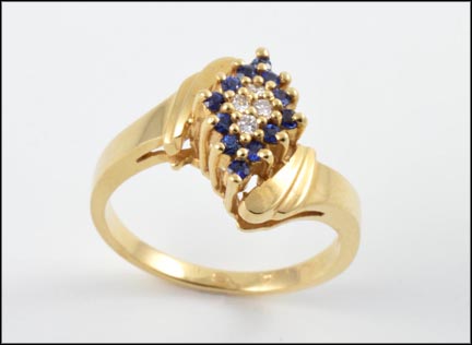 Sapphire and Diamond Cluster Ring in 14K Yellow Gold MAIN